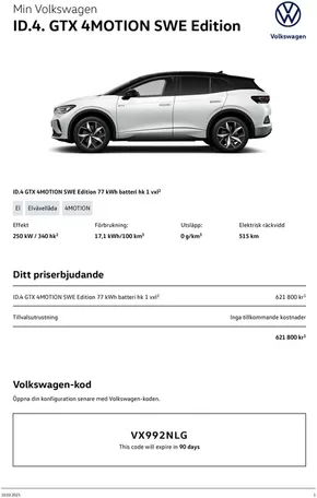 Volkswagen-katalog i Hölö (Stockholm) | ID.4. GTX 4MOTION SWE Edition! | 2025-02-10T00:00:00.000Z - 2025-12-31T00:00:00.000Z